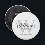 Personalized Script Groomsmen's name and Monogram  Bottle Opener<br><div class="desc">Add a personal touch to your wedding with personalized groomsmen bottle opener. This bottle opener features personalized groomsman's name in grey classic script font style with wedding details in grey classic serif font style and monogram in light grey classic serif font style as background, on white background. Also perfect for...</div>