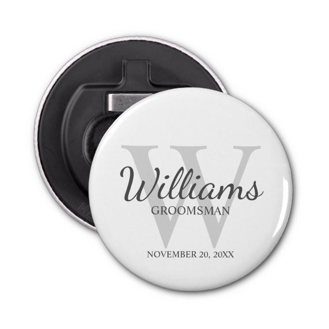 Personalized Script Groomsmen's name and Monogram  Bottle Opener (Front)