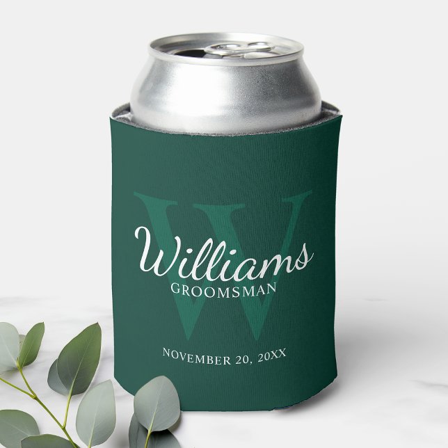 Personalized Script Groomsmen's name and Monogram  Can Cooler (Creator Uploaded)