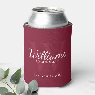 Personalized Script Groomsmen's name and Monogram Can Cooler