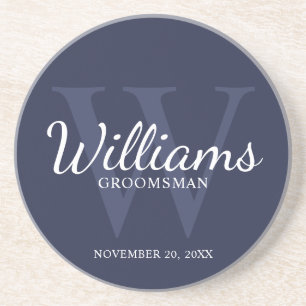 Personalized Script Groomsmen's name and Monogram Coaster