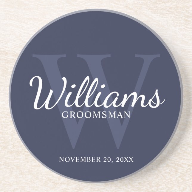 Personalized Script Groomsmen's name and Monogram  Coaster (Front)