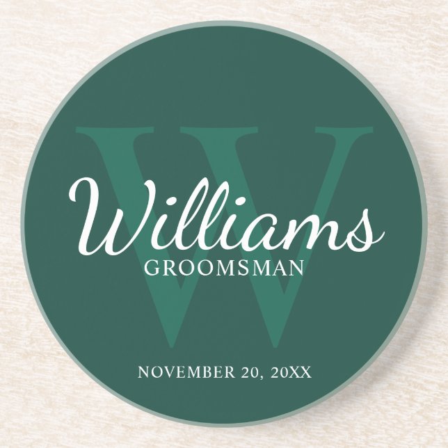 Personalized Script Groomsmen's name and Monogram  Coaster (Front)