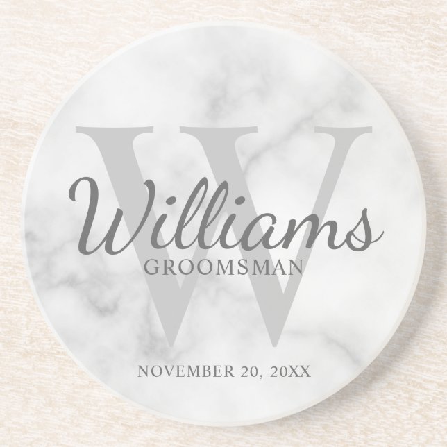 Personalized Script Groomsmen's name and Monogram  Coaster (Front)