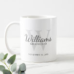 Personalized Script Groomsmen's name and Monogram Coffee Mug<br><div class="desc">Add a personal touch to your wedding with personalized groomsmen mug. This mug features personalized groomsman's name in grey classic script font style with wedding details in grey classic serif font style and monogram in light grey classic serif font style as background, on white background. Also perfect for best man,...</div>