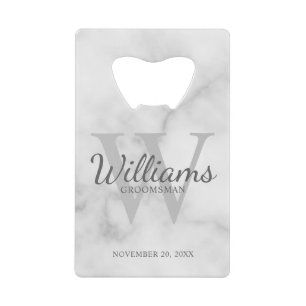 Personalized Script Groomsmen's Name and Monogram  Credit Card Bottle Opener