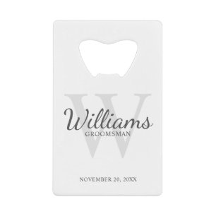 Personalized Script Groomsmen's Name and Monogram Credit Card Bottle Opener