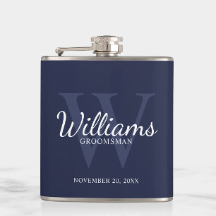 Personalized Script Groomsmen's name and Monogram  Hip Flask