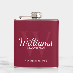 Personalized Script Groomsmen's name and Monogram  Hip Flask
