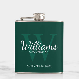Personalized Script Groomsmen's name and Monogram Hip Flask