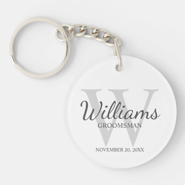 Personalized Script Groomsmen's name and Monogram  Keychain (Front)