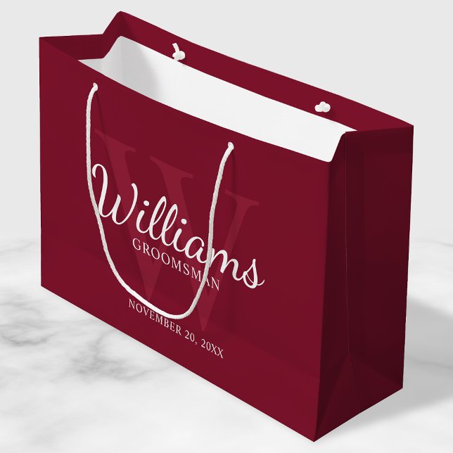 Personalized Script Groomsmen's name and Monogram  Large Gift Bag (Creator Uploaded)