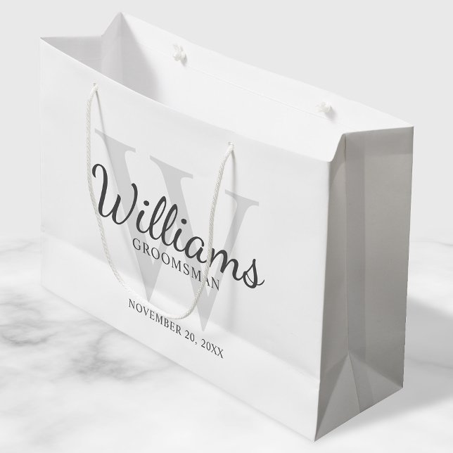 Personalized Script Groomsmen's name and Monogram Large Gift Bag (Creator Uploaded)
