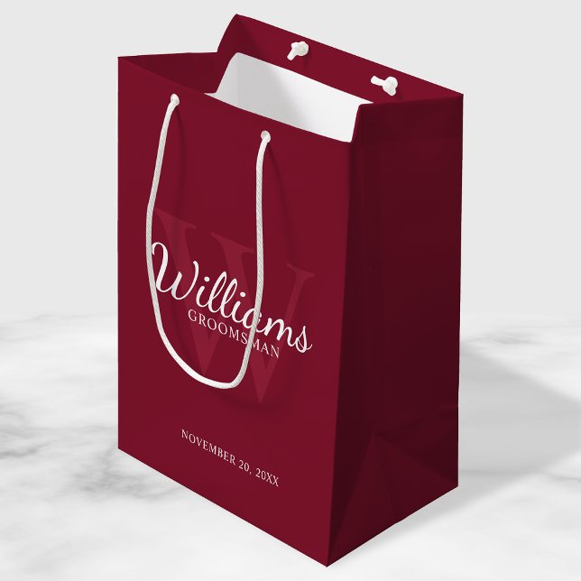 Personalized Script Groomsmen's name and Monogram  Medium Gift Bag (Creator Uploaded)