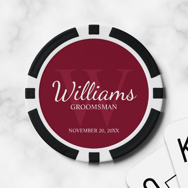 Personalized Script Groomsmen's name and Monogram Poker Chips (Creator Uploaded)