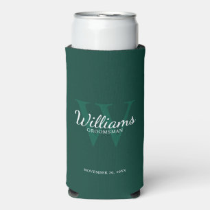 Personalized Script Groomsmen's name and Monogram Seltzer Can Cooler