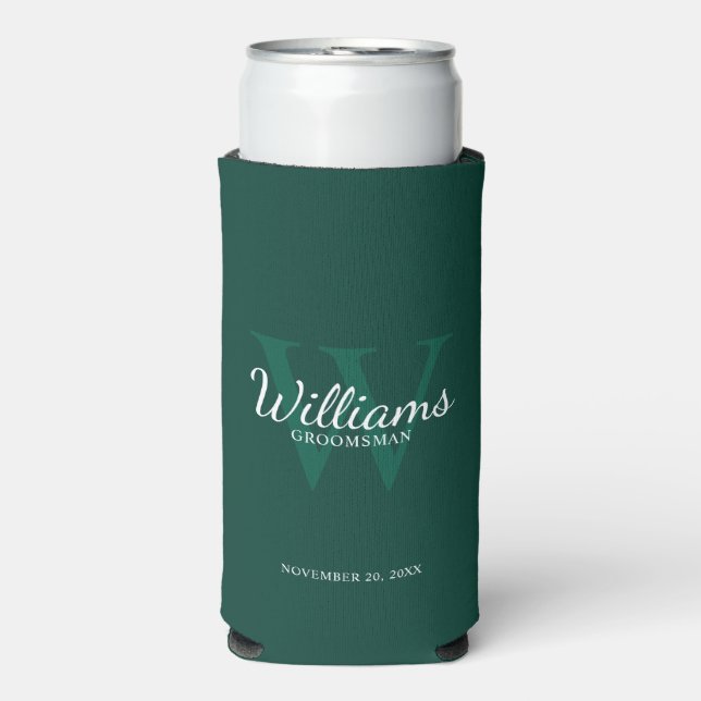 Personalized Script Groomsmen's name and Monogram  Seltzer Can Cooler (Seltzer Front)