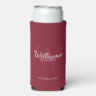 Personalized Script Groomsmen's name and Monogram Seltzer Can Cooler