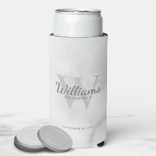 Personalized Script Groomsmen's name and Monogram Seltzer Can Cooler