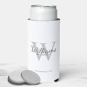 Personalized Script Groomsmen's name and Monogram Seltzer Can Cooler