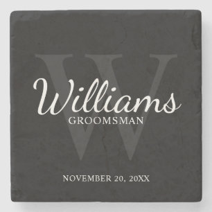 Personalized Script Groomsmen's name and Monogram  Stone Coaster
