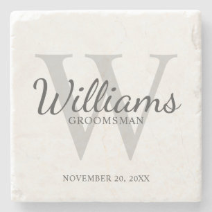 Personalized Script Groomsmen's name and Monogram Stone Coaster