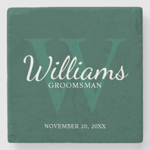 Personalized Script Groomsmen's name and Monogram  Stone Coaster