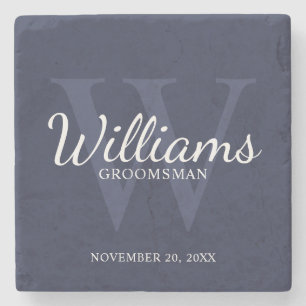Personalized Script Groomsmen's name and Monogram Stone Coaster