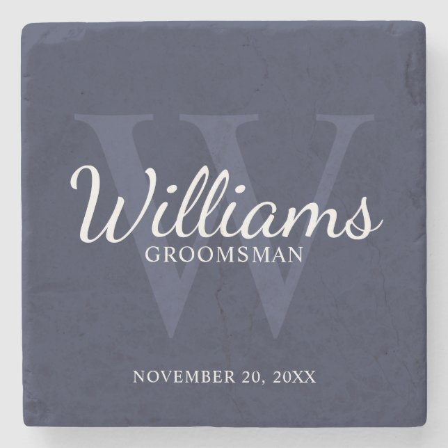 Personalized Script Groomsmen's name and Monogram  Stone Coaster (Front)