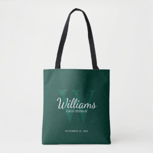 Personalized Script Groomsmen's name and Monogram Tote Bag