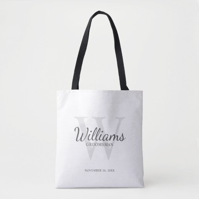 Personalized Script Groomsmen's name and Monogram Tote Bag (Front)