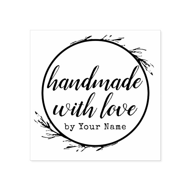 Personalized Script Handmade with Love by Name Rubber Stamp (Imprint)