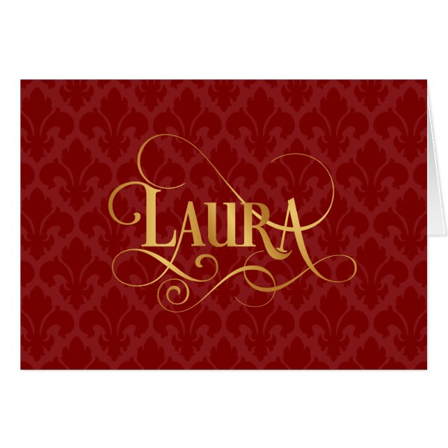 Personalized Script Laura Gold Red Fleur-de-Lis (Front Horizontal)