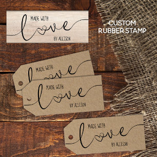 Personalized Script Lettering Made With Love Rubber Stamp