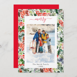 Personalized Script Merry Photo Flat Holiday Card