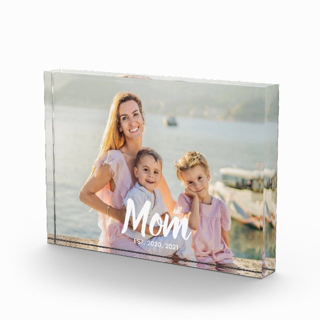 Personalized Script Mom Established Photo Keepsake Block (Right)