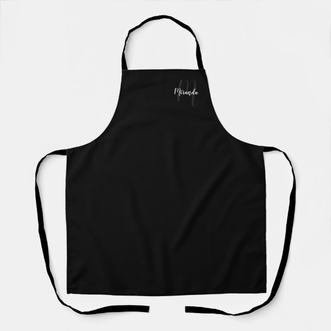 Personalized Script Monogram and Name Black Apron (Front)