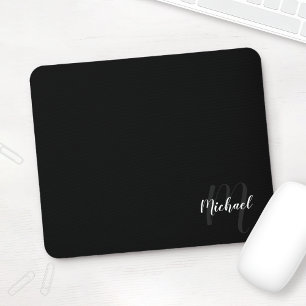 Personalized Script Monogram and Name Black Mouse Pad