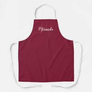 Personalized Script Monogram and Name Burgundy Red Apron