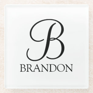 Personalized Script Monogram and Name Glass Coaster
