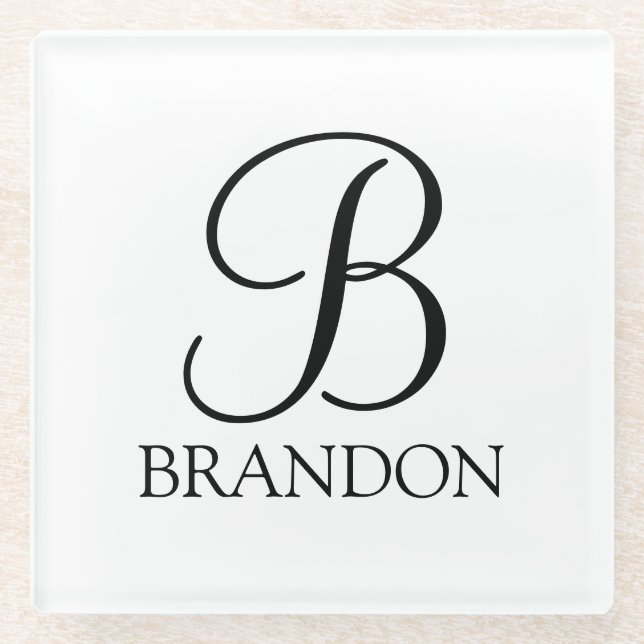 Personalized Script Monogram and Name Glass Coaster (Front)