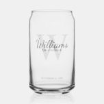 Personalized Script Monogram and Name Groomsmen Can Glass<br><div class="desc">Add a personal touch to your wedding with personalized groomsmen gift. This design features personalized groomsman's name in grey classic script font style with wedding details in grey classic serif font style and monogram in light grey classic serif font style as background. Also perfect for best man, father of the...</div>