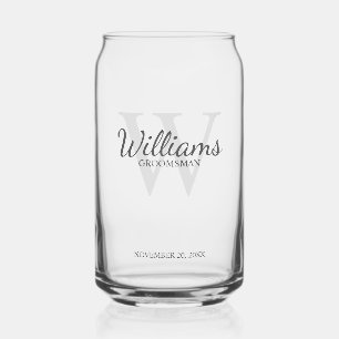 Personalized Script Monogram and Name Groomsmen Can Glass