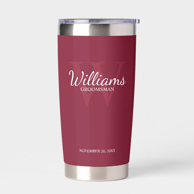 Personalized Script Monogram and Name Groomsmen Insulated Tumbler (Left)