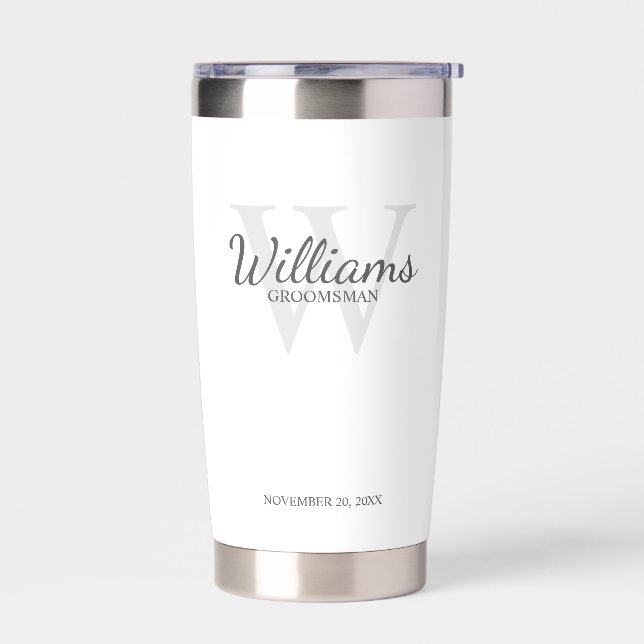Personalized Script Monogram and Name Groomsmen Insulated Tumbler (Left)