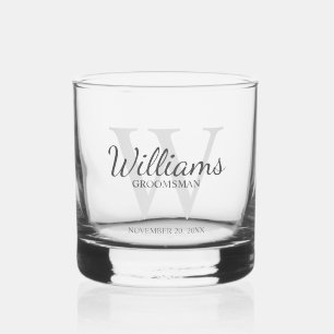Personalized Script Monogram and Name Groomsmen Whiskey Glass