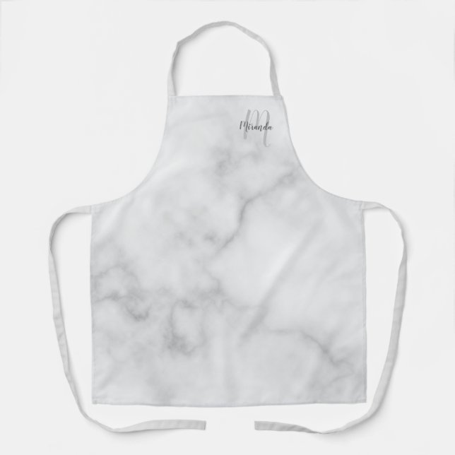 Personalized Script Monogram and Name Marble Apron (Front)