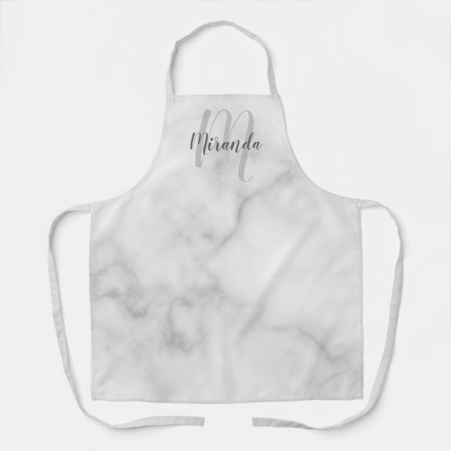 Personalized Script Monogram and Name Marble Apron (Front)