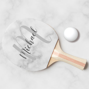 Personalized Script Monogram and Name Marble Look Ping Pong Paddle