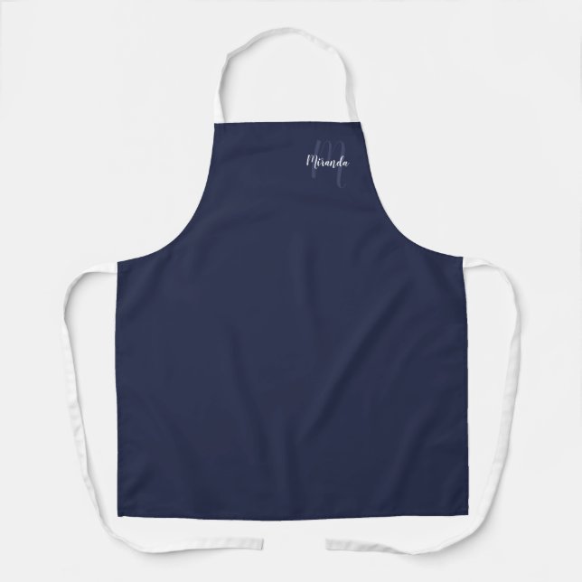 Personalized Script Monogram and Name Navy Blue Apron (Front)